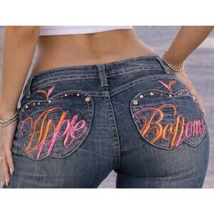 Apple Bottoms Vintage Embroidered Jeans Plus Size 22 Rhinestone Pocket Y2K Rare